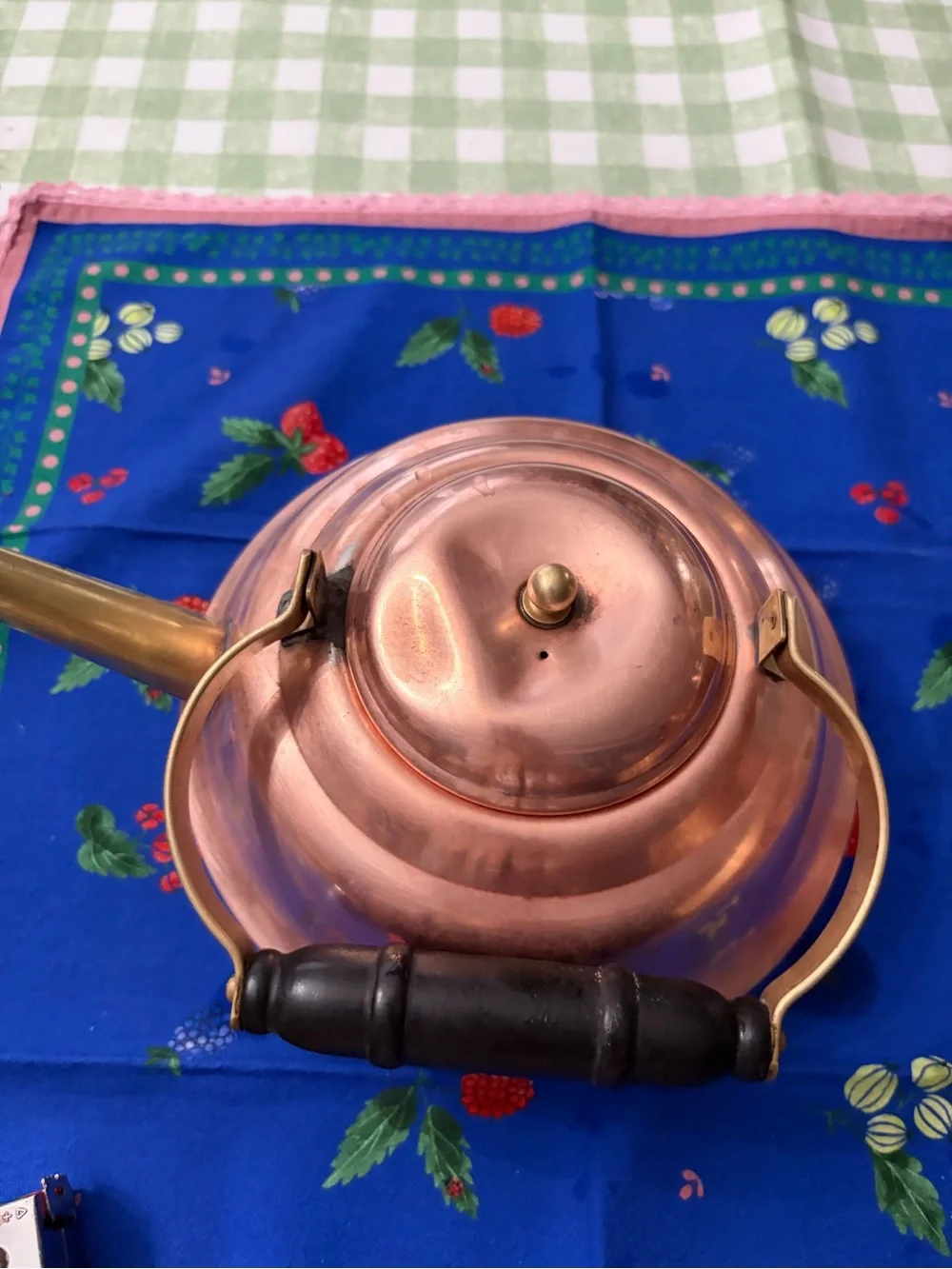 Copper Teakettle with Brass Spout and Black Handle decoration